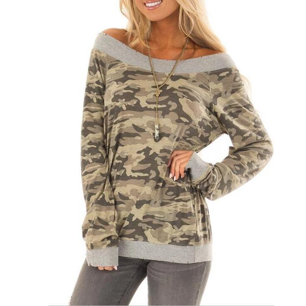 Army Green Sexy T-shirt Women Long Sleeve Camouflage Off The Shoulder Top Autumn 2018 Casual Tee Shirt Femme SJ073F Army Green Sexy T-shirt Women Long Sleeve Camouflage Off The Shoulder Top Autumn 2018 Casual Tee Shirt Femme SJ073F