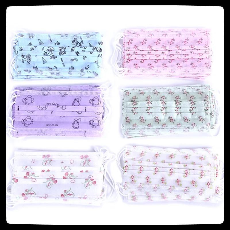 

Hot 20/10/5P/1PCS Disposable Printing Flower Mouth Mask Cartoon Non-woven Mouth-muffle Flu Anti-dust Face Medical Mask