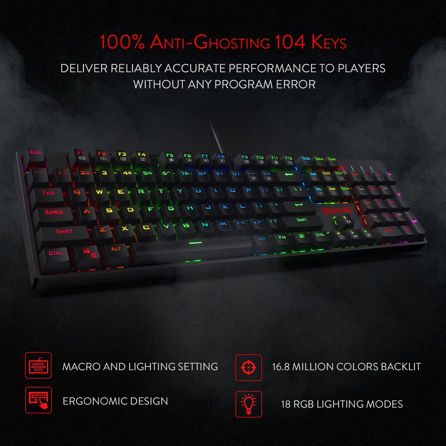 Механическая игровая клавиатура Redragon K582 SURARA с RGB светодиодный Ной подсветкой 104