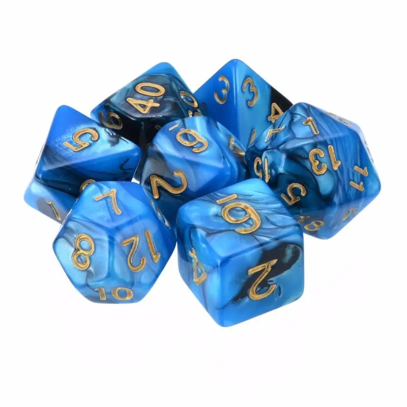 Для TRPG Подземелья и Драконы игральные кости настольные игры 7 шт./компл. полимерное приспособление подарок синий многогранные горячие продажи полезные