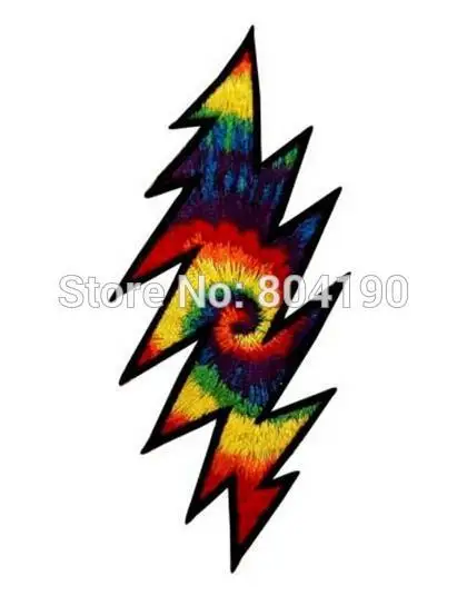 4.8&quot Tie-Dye Lightning Bolt Music Band Heavy Metal Iron On Patch Tshirt Rock Punk TRANSFER APPLIQUE |