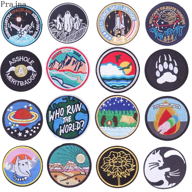 

Prajna Round UFO Parches Stalker Stranger Things Space Patch Astronaut Embroidered Iron On Patches For Clothes Stripe Sticker