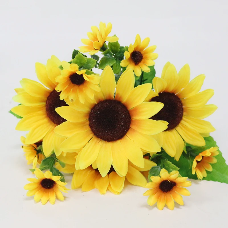JAROWN Simulation Sunflower Bouquet Artificial Silk Fake Flowers For Home Office Tabletop Decor Wedding Decorations (9)