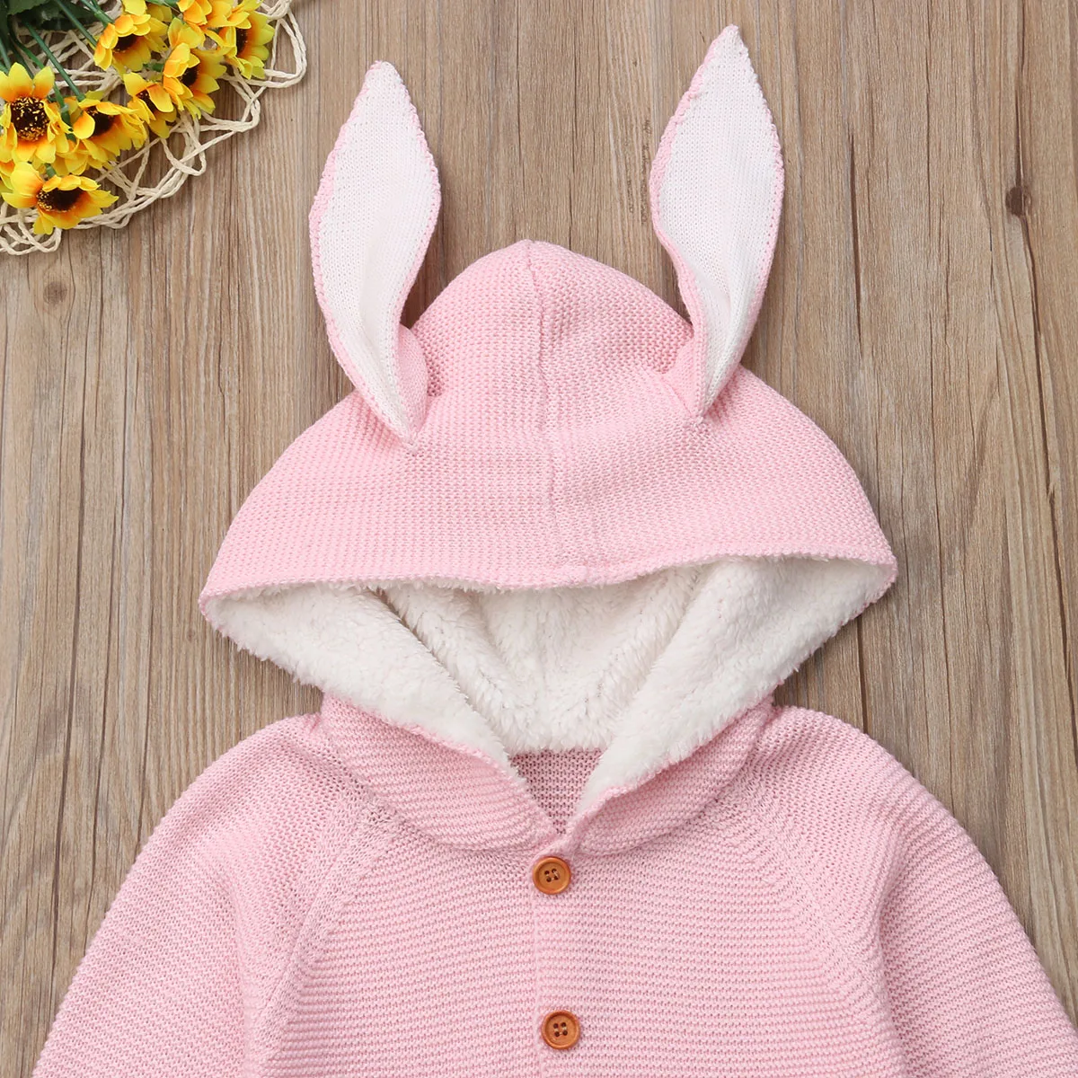 Симпатичные новорожденных малышей Одежда для детей; малышей; девочек мальчик с длинным рукавом вязаный свитер 3D с кроличьими ушками на капюшоне Кардиган верхняя одежда