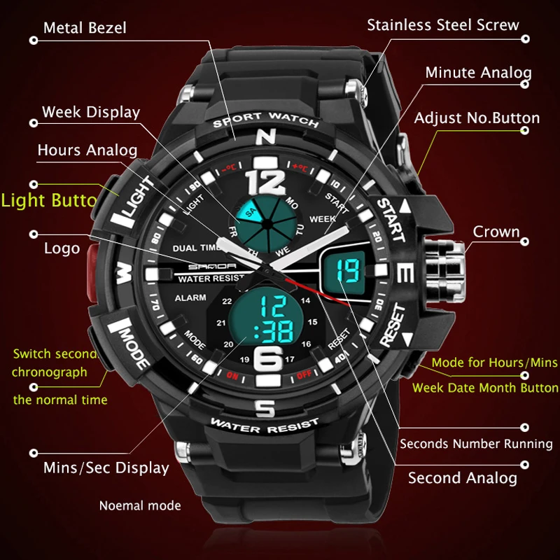 Online 2018 SANDA Brand Man Military Sport Watch Men XFCS Waterproof LED Digital Watch Male Watches Clock Hodinky Relogio Masculino