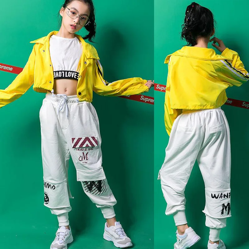 Girls Loose Jacket Jazz Dancing Costumes Clothing Suits Kids Ballroom Hip Hop Dance Outfits Stage wear Performance Clothes