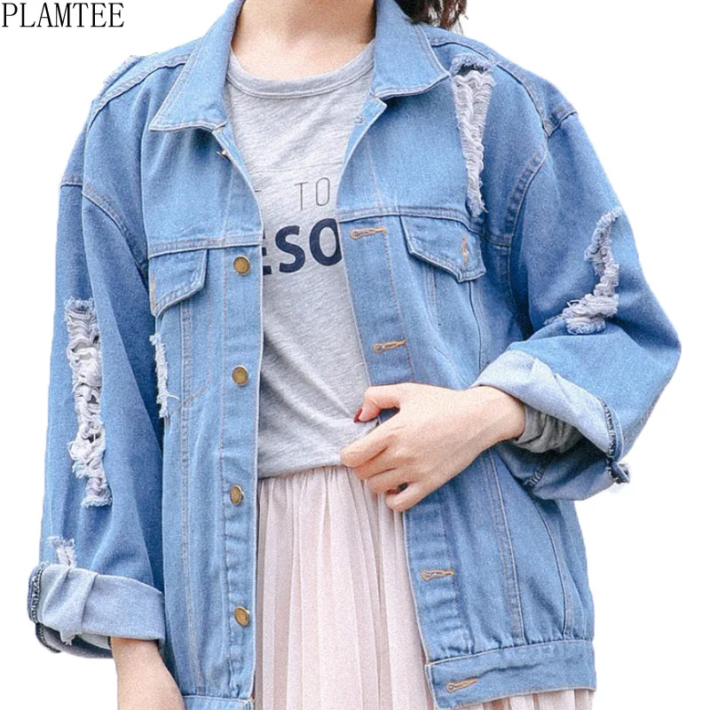 PLAMTEE Новая Осенняя Потертая джинсовая куртка женская повседневная короткая Jaquetas