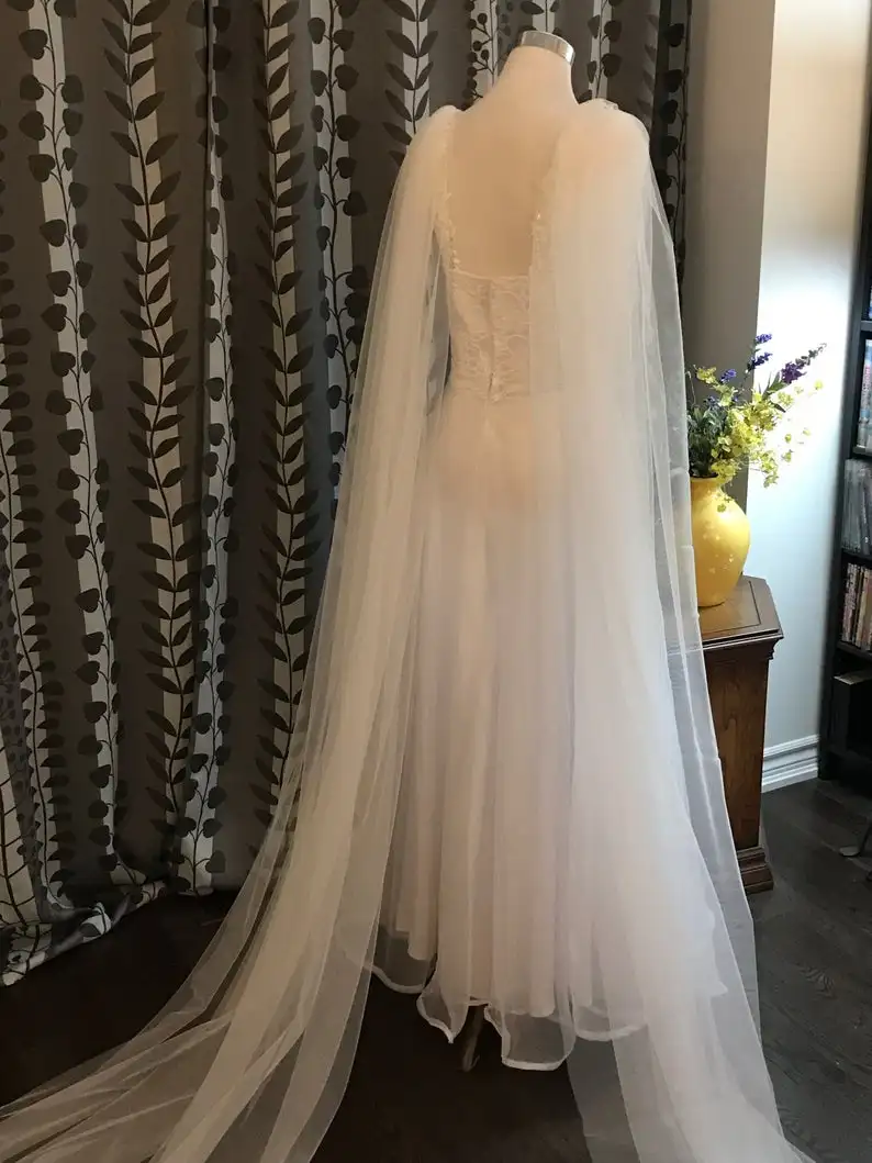 BRIDAL CAPE , Plain/Two Pieces Shoulder Cape 2.5 M / 3M / 3.5M / 4M / 5M  Long In White / Off White / Ivory / Champagne / Black