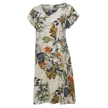 Plus Size 5XL Women Vintage Dress Flower Printed V-Neck Short Sleeve Linen Casual Dress fashionable round neck short sleeve plus size printed dress for women