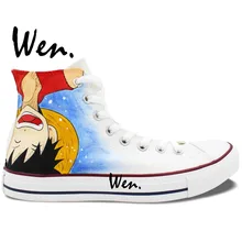 Wen Design Custom Anime Hand Painted Shoes One Piece Ace Luffy High Top Men Women’s Canvas Sneakers for Birthday Gifts