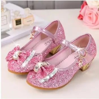 

5Colors Children Princess Sandals Kids Girls Wedding Shoes High Heels Dress Shoes Bowtie Gold Shoes For Girls