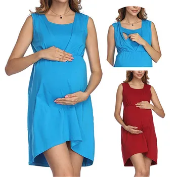 

vetement femme 2019 Women O-Neck Maternity Pregnanty clothes dress Nursing Maternity Sleeveless Solid Sexy Nursing Dress