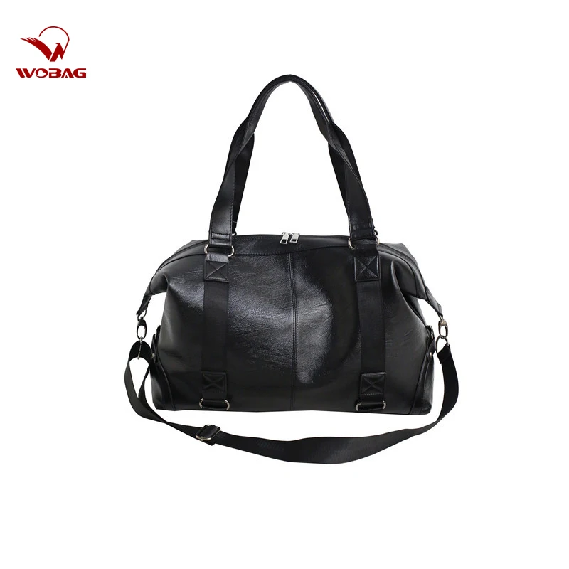 

Fashion Men Short-distance Travel Bag PU Leather Large Capacity Black Suitcase Luggage Bag Women Fitness Handbag
