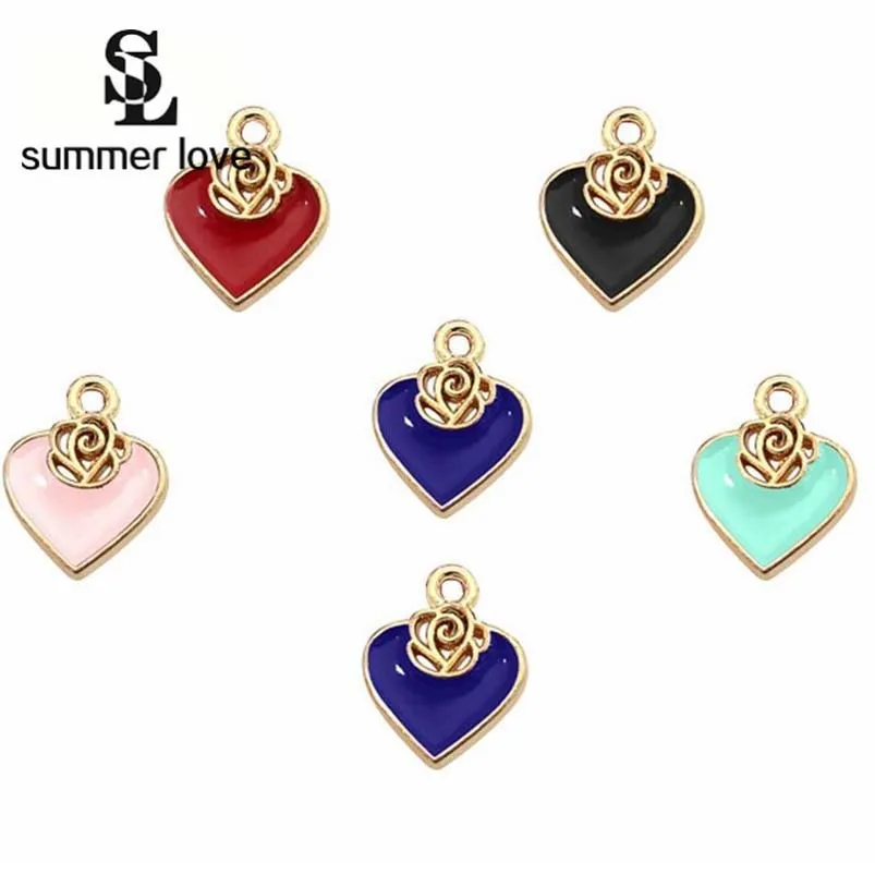 

Wholesale 13.8*17.5mm Enamel Metal Love Heart Charms Oil Drop Charm Pendant For DIY Bracelet Necklace Jewelry Making