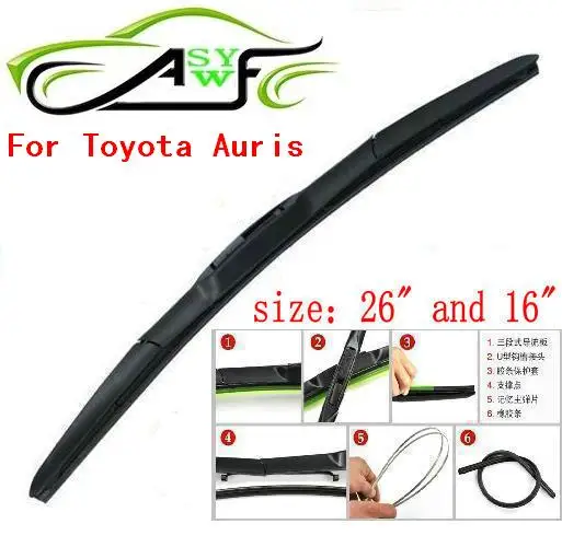 

Free shipping car wiper blade For Toyota Auris Size 26" 16" Soft Rubber WindShield Wiper Blade 2pcs/PAIR
