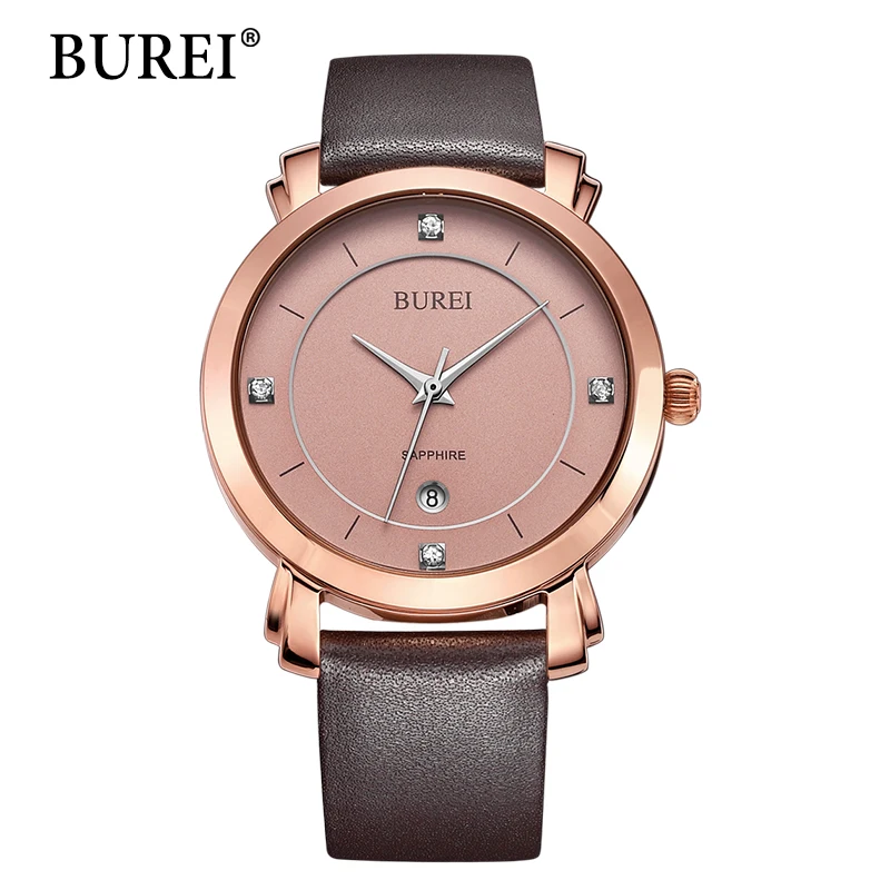 BUREI Women Watches Top New Fashion Brand Sapphire Lens Female Clock Pu Leather Strap Waterproof