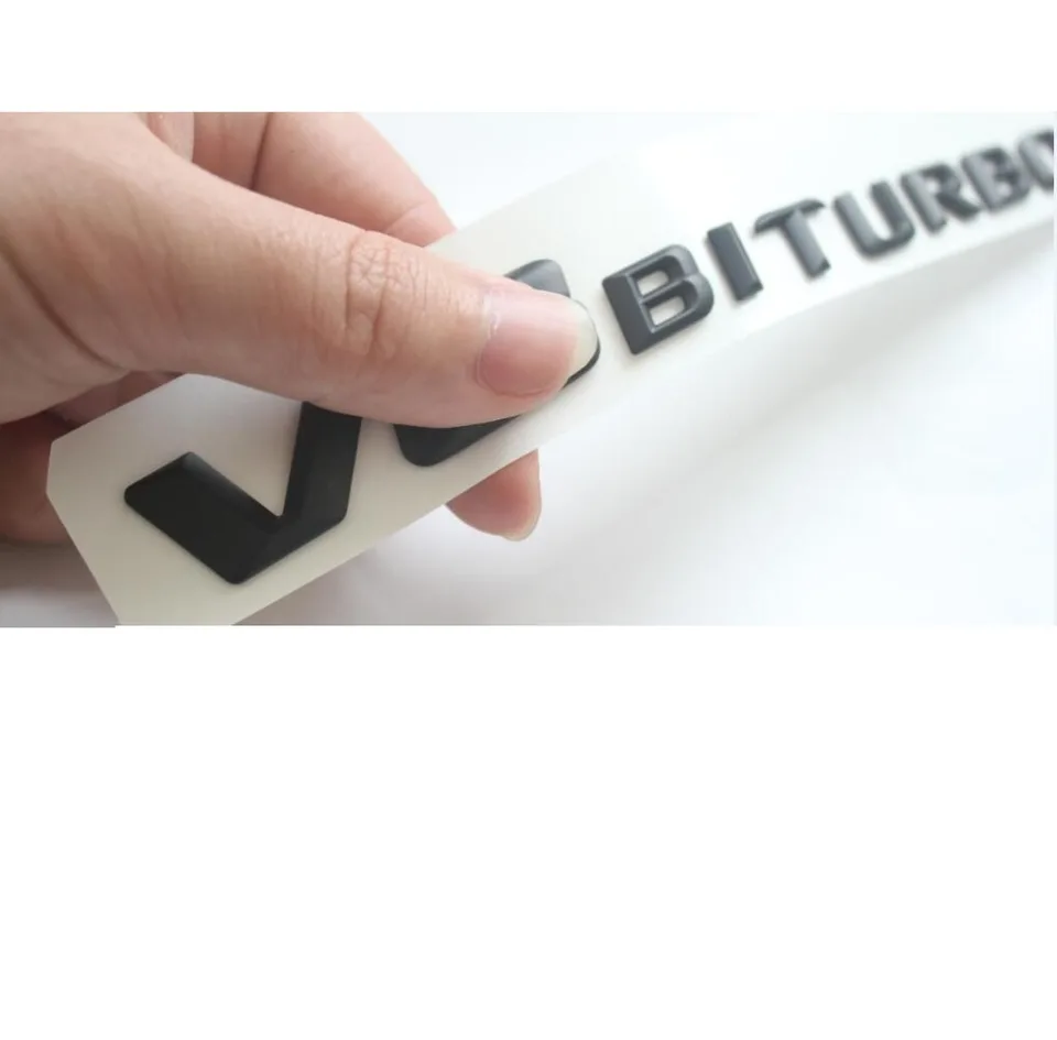 2 X Logo V8 Biturbo Mercedes Noir Brillant Lettrage Emblème Autocollant