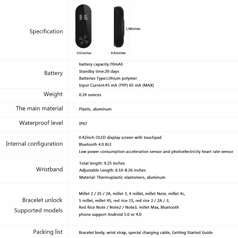 Xiaomi mi Band 2 умный Браслет mi band 2 Браслет фитнес-трекер OLED дисплей тачпад с пульсометром