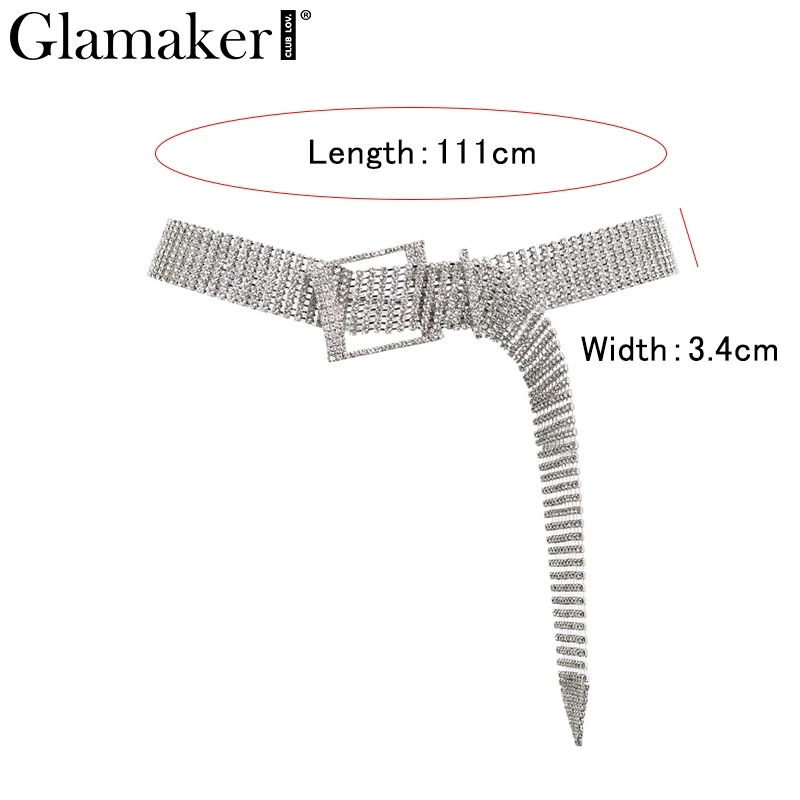 Glamaker серебряные блестящие горный хрусталь алмаз Сексуальная ремни поясом вечерние женские Пояс кушак Роскошные пояс модные аксессуары 2018