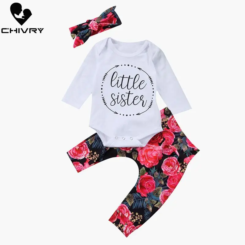 

Chivry 3Pcs Newborn Kids Baby Girl Clothes Rompers Bodysuit + Floral Pants + Headband Infant Baby Girls Outfits Clothing Set