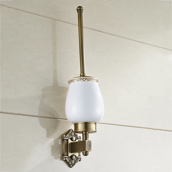 

Luxury European Carving Wc Brush Holder Antique Brass Toilet Brush Holder With Ceramic Wall Mounted Bathroom Accessories