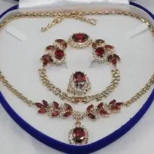 Горячая Новые красивые подарки настоящий красный желтый Золотой серьги браслет ожерелье кольцо без коробки