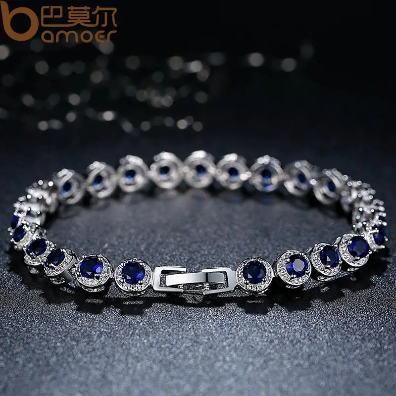 BAMOER Gold Color Princess Cut Chain & Link Bracelet with AAA Cubic Zircon for Women Party Jewelry JIB056