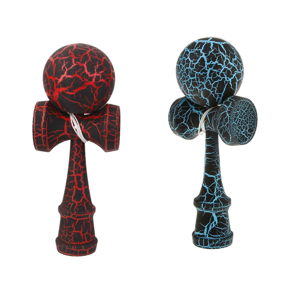 2Pcs Wooden Crack Paint Kendama Toys Sword Ball Professional Wooden Toy Skillful Juggling Ball Game Toy for Children Black & Red