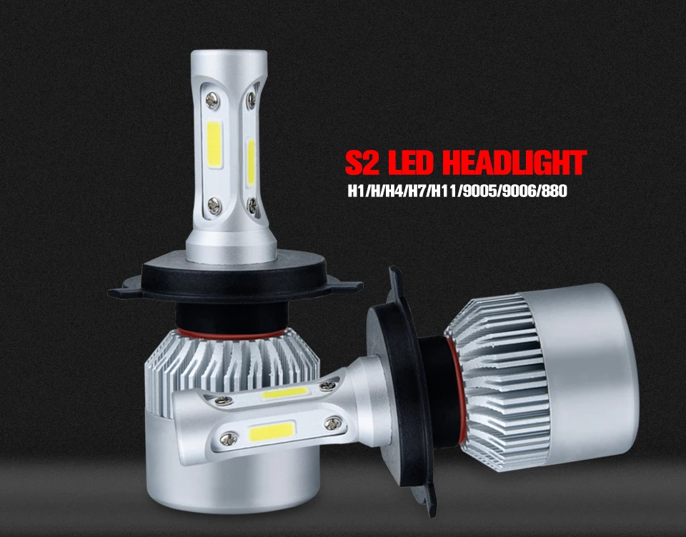 Foxcncar 2Pcs Auto H4 LED H7 H11 H8 9006 HB4 H1 H3 HB3 S2 Car Headlight Bulbs COB 72W 8000LM Automobiles Lamp 6500K 12V 24V LED (1)
