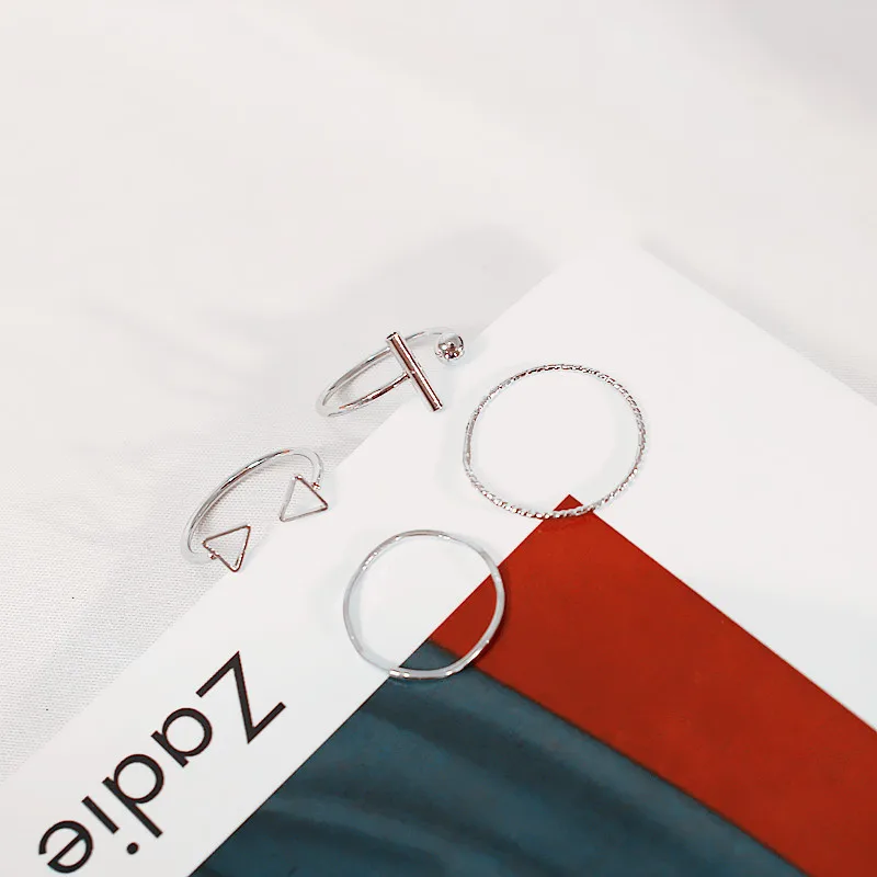 

Fashion ladies rings simple adjustable opening ring personality creative triangle geometry four piece joint ring jewelry