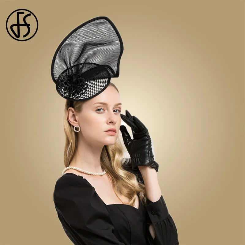 

FS Womens Fascinators Hat Black Tea Party Flowers Fedoras Hats Sinamay Cocktail Church Hat Derby For Girls