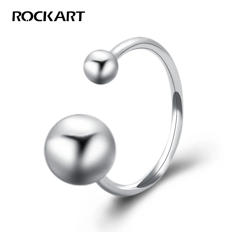 ROCKART Casual Round Ball Rings 100% 925 Sterling Silver Sporty Japanese Designer Simple Style White Gold Color Cuff Ring Women | Украшения