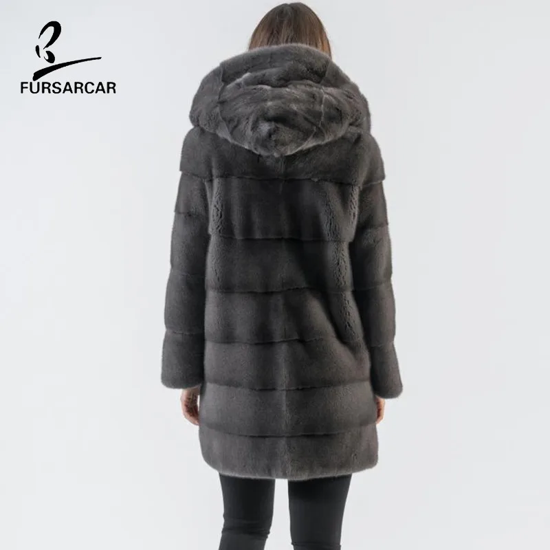Меховой Sarcar с капюшоном, натуральный мех норки, зимнее пальто для женщин, темный цвет, подлинный натуральных мех, Женская Толстая теплая куртка, новинка, роскошная