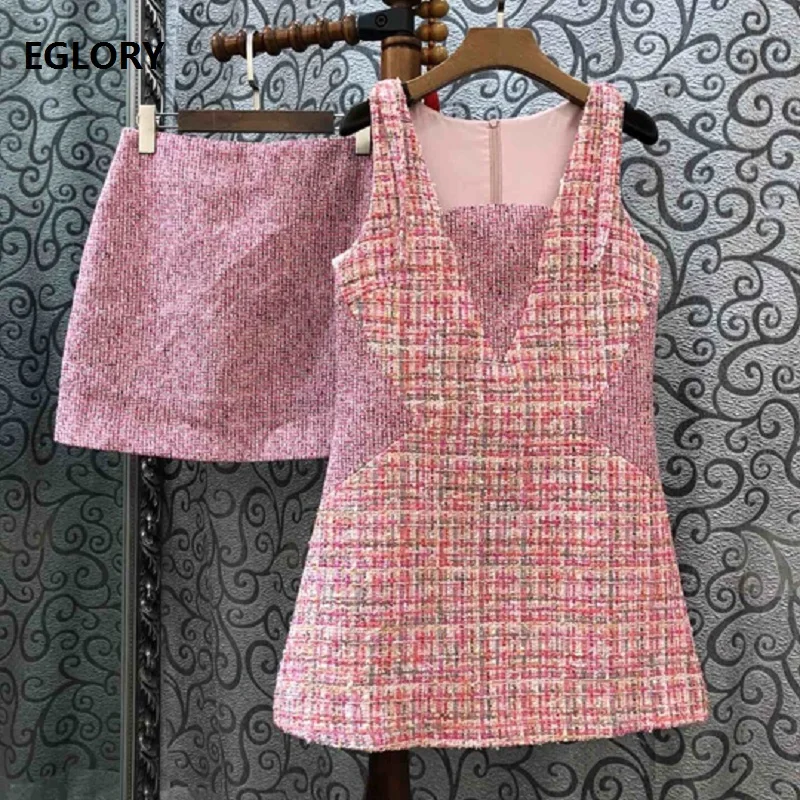 Top Kwaliteit vrouwen Set 2019 Herfst Mode Jurk Pak Ladie Mouwloze Wollen Jurk + Mini Rok Set Meisjes Wol pak Twee Stuk Top Kwaliteit vrouwen Set 2019 Herfst Mode Jurk Pak Ladie Mouwloze Wollen Jurk + Mini Rok Set Meisjes Wol pak Twee Stuk