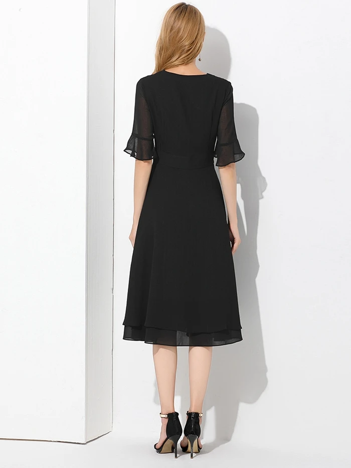 TAOYIZHUAI, летнее Новое поступление, черное платье с v-образным вырезом и рукавом-бабочкой размера плюс, повседневное шифоновое женское кружевное платье 11570