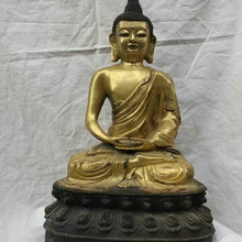 Bi003424 Китайский Тибет Тибетский Буддизм Храм Золотисто-Бронзовый Будда Шакьямуни Статуя Базы