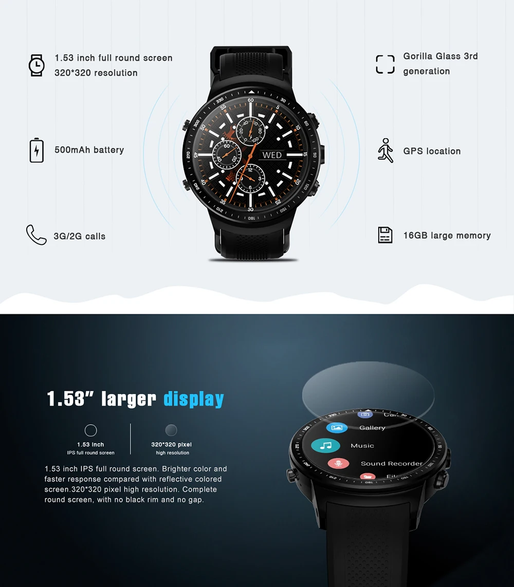 Zeblaze Thor PRO Смарт часы для мужчин 3G GPS WiFi Android 5 1 MTK6580 четырехъядерный Гб 16 2 0 МП камера
