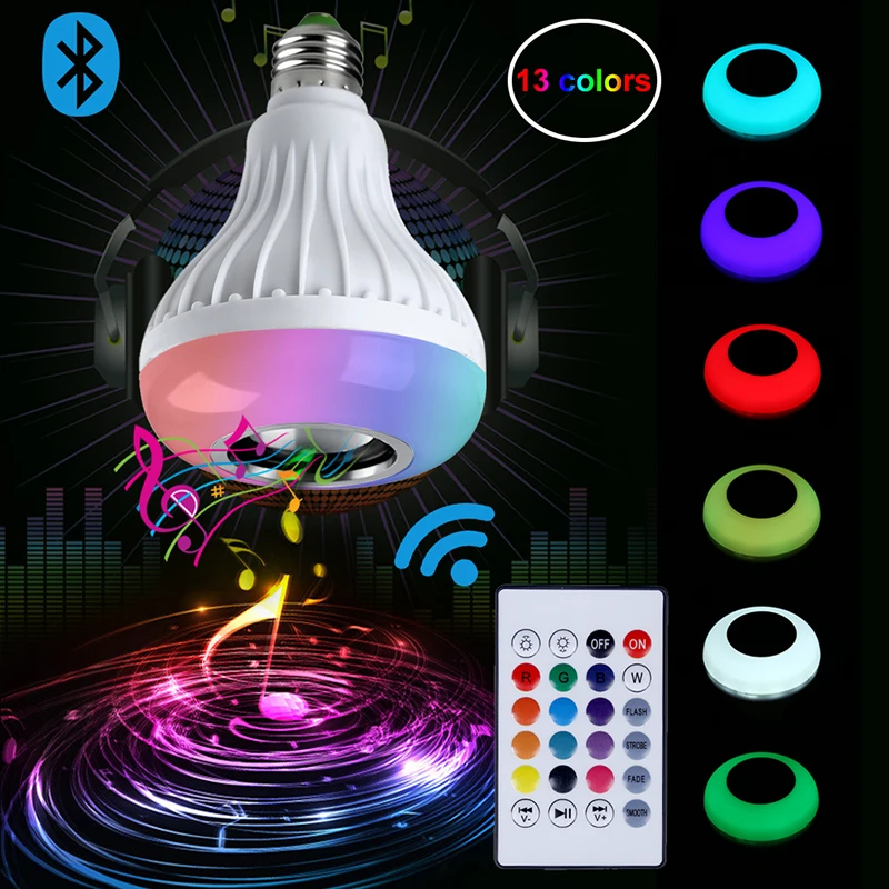 Смарт E27 RGB Bluetooth динамик светодиодный светильник 12 Вт Музыка Воспроизведение затемнения беспроводной светодиодный светильник с 24 клавишами дистанционного управления#30