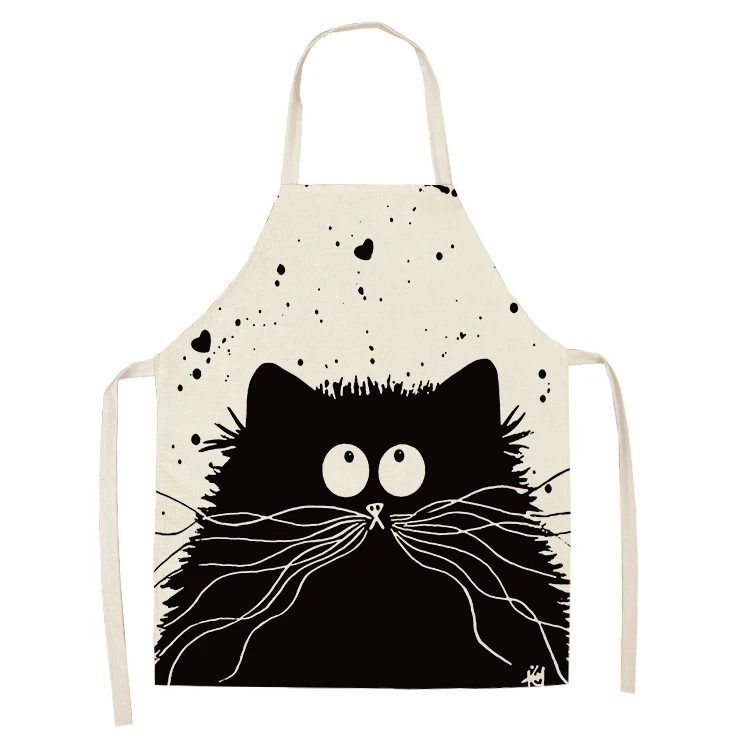 1Pcs Kitchen Apron Cute Cartoon Cat Printed Sleeveless Cotton Linen Aprons for Men Women Home Cleaning Tools 66*47cm - Цвет: A