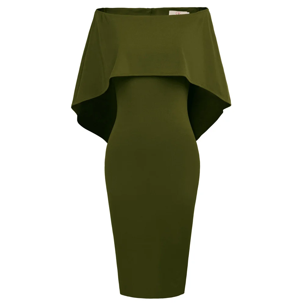 Army Green Grace Karin сексуальное женское платье без рукавов с открытыми плечами ДРАПИРОВАННОЕ облегающее платье-карандаш Модный женский Одноцветный платье - Цвет: Army Green
