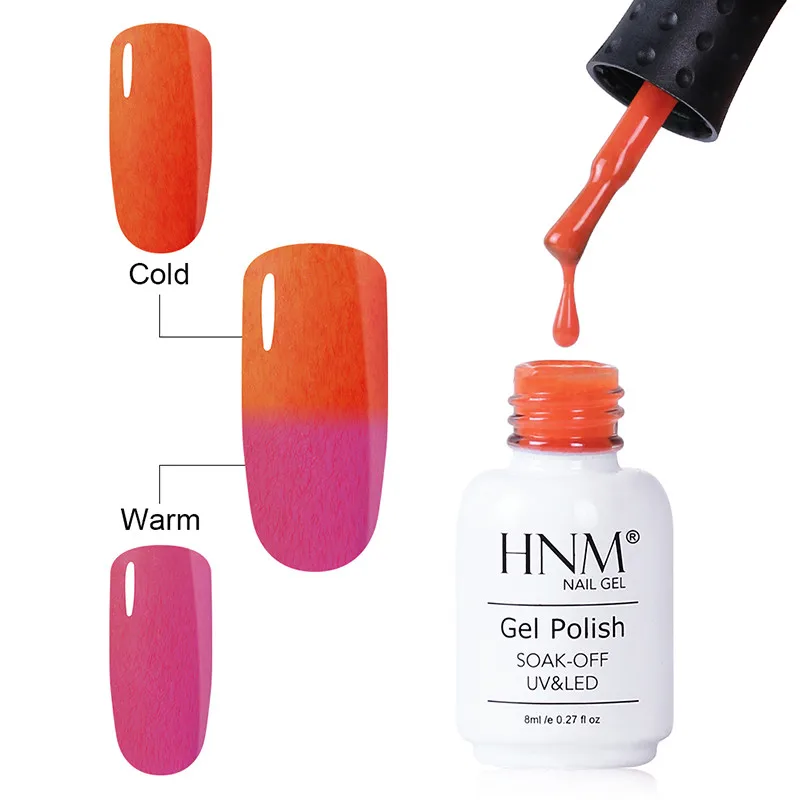 HNM 8 мл тепловой из лисьего меха изменение цвета Гибридный лак Полупостоянный штамповки УФ-гель для ногтей 12 цветов верхнее основание эмаль
