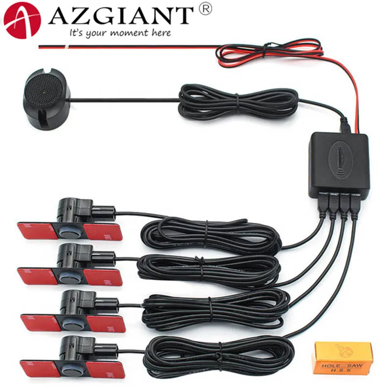

AZGIANT 4 Sensors Car Parking Sensor Alarm Security System Anti-Freeze and Rain Proof Sound Buzzer Alarm Backup Radar Detector