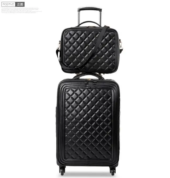 16,20, 24 дюйма женский ретро bavul valiz тележка предложения Спиннер дорожный Багаж набор из искусственной кожи - Цвет: black a set