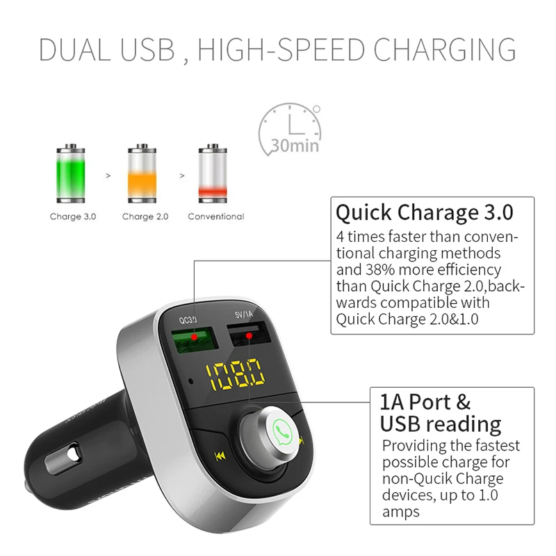 Tancredy Bluetooth автомобильный набор, Handsfree USB Автомобильный MP3-плеер Беспроводной Bluetooth FM передатчик Напряжение Дисплей QC 3,0 Автомобильное зарядное устройство
