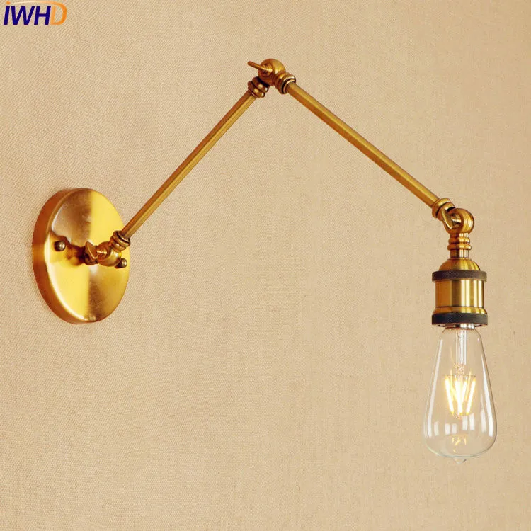 Swing Long Arm LED Wall Light Up Down Golden Loft Industrial Edison Wall Sconces Retro Antique Vintage Wall Lights Fixtures