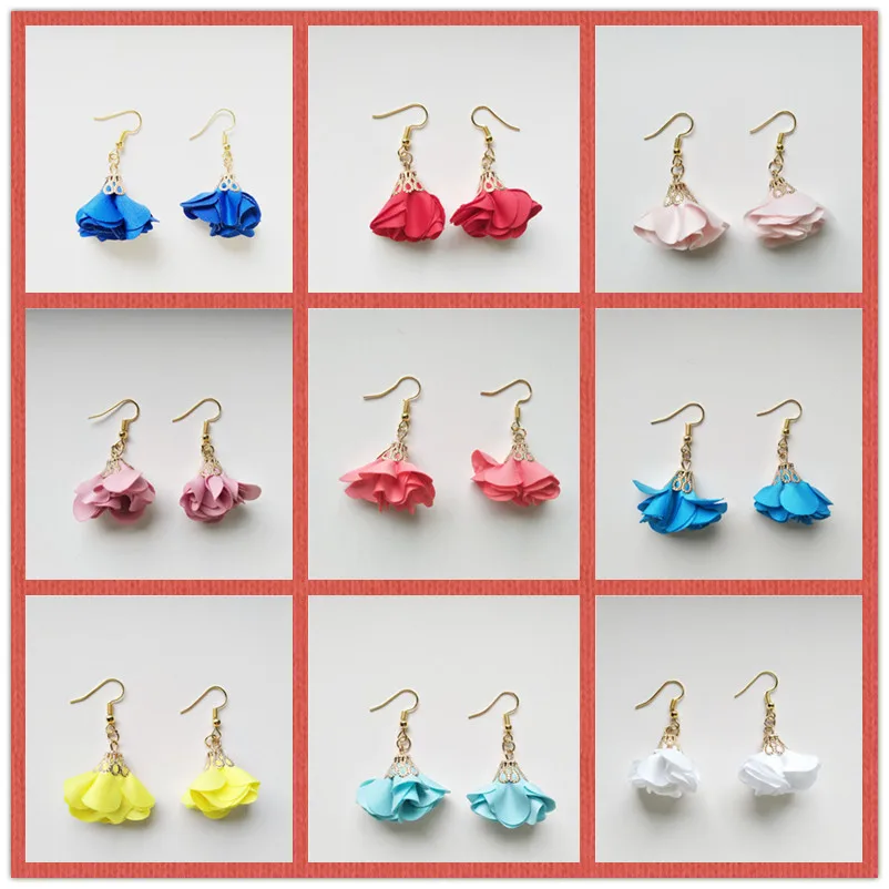 

Aiffry Korean 2018 Elegant Fabric Flower Stud Earrings Sweety Petal gold Earrings Charm Brinco For Women