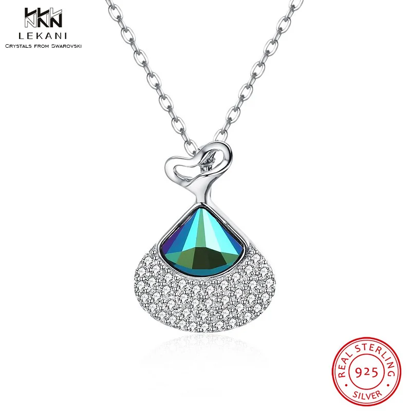 

LEKANI Crystals From Swarovski Necklace 925 Cute Shell Crystal Pendant Necklace Ladies Blue Long Necklace Women's Party Jewelry