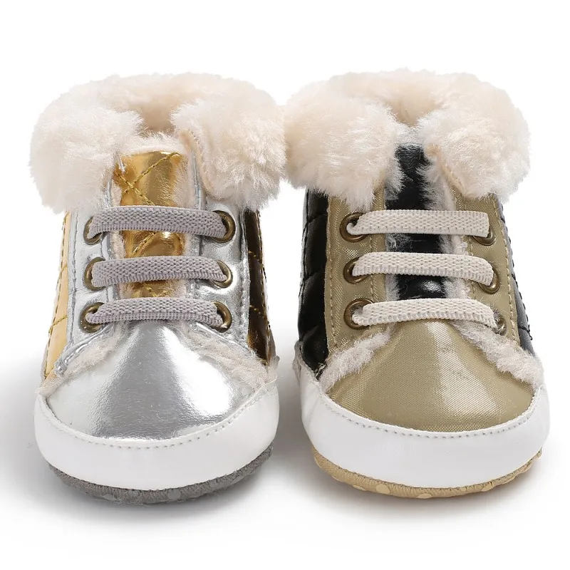 

2 Colors Kids Boy Girls Sweet Newborn Baby Patchwork Winter Warm First Walkers Soft SoleInfant Toddler Cack Shoes