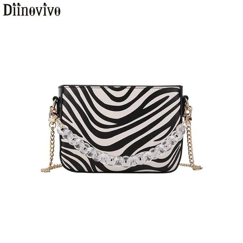 

DIINOVIVO Serpentine Crossbody Bag For Women Small Transparent Beaded Chain Tote Female HandBags Zebra Pattern Pouch WHDV1163