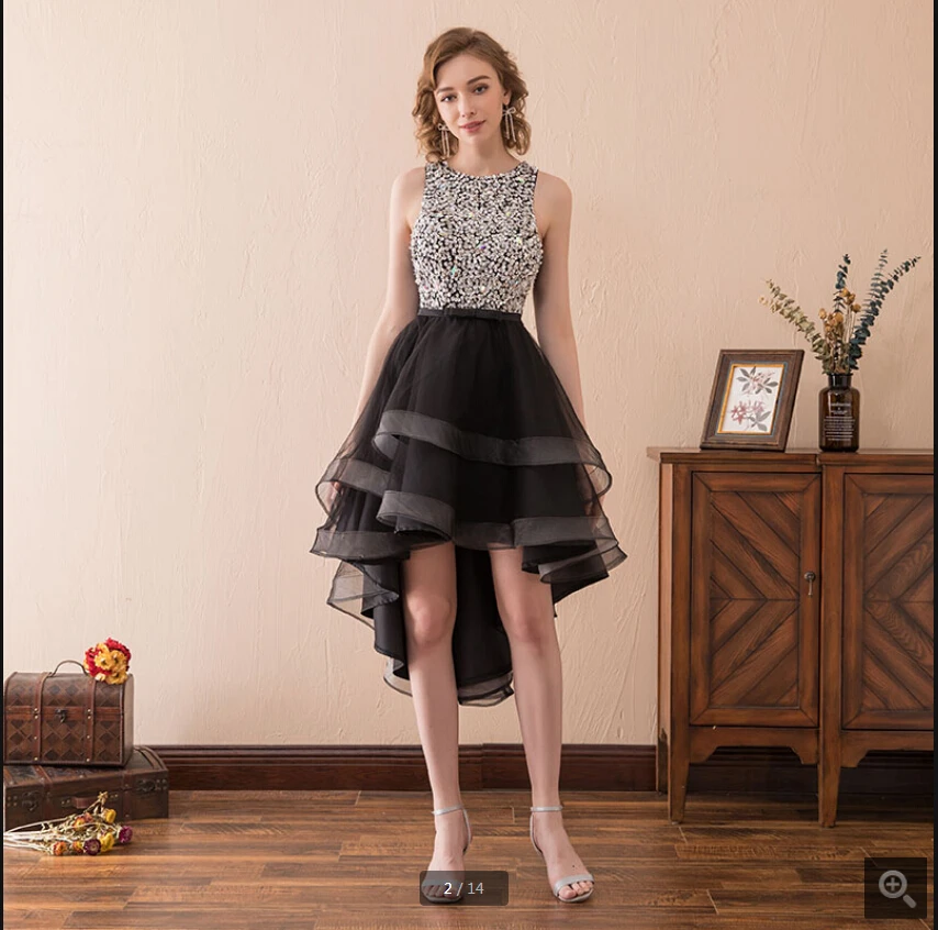 2019 robe de soiree черное платье с высокой низкой линией сильно платье для выпускного вечера с бисером короткие открытые сзади сексуальные платья